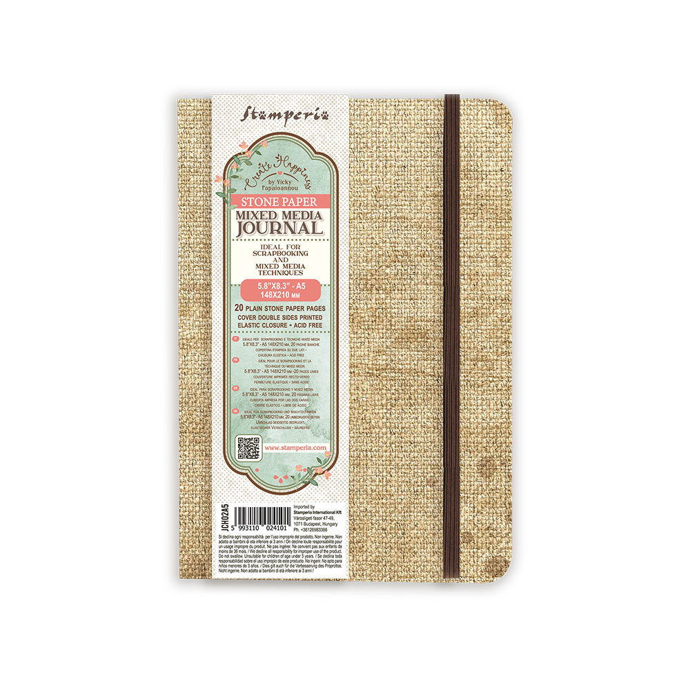 Stamperia Create Happiness Mixed Media Journal A5 Plain Stone Pages (JCH02A5)