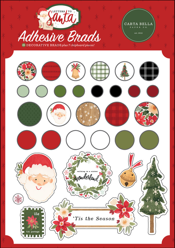 Carta Bella Letters To Santa Adhesive Brads (CBLS155020) (OUTLET)