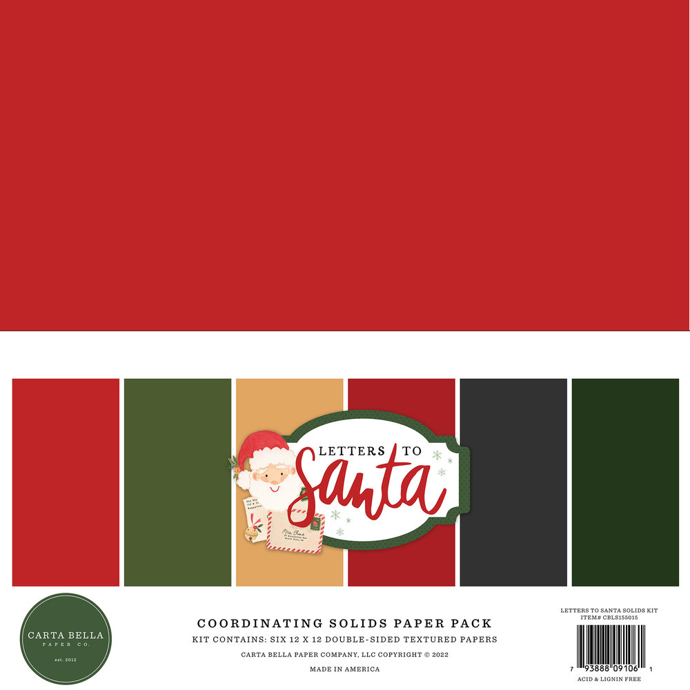 Carta Bella Letters To Santa 12x12 Inch Coordinating Solids Paper Pack (CBLS155015) (DISCONTINUED)