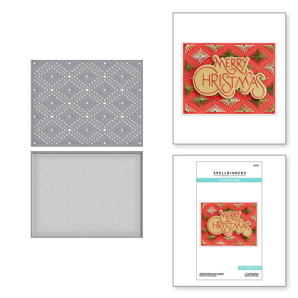 Spellbinders Stitched Diamond Argyle Etched Dies (S5-510) (OUTLET)