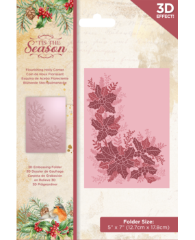 Crafter's Companion Tis the Season 3D Embossing Folder Flourishing Holly Corner (TTS-EF5-3D-FHC) (OUTLET)