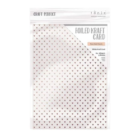 Tonic Craft Perfect Foiled Kraft Card A4 Rose Gold Hearts (9346E) (DISCONTINUED)