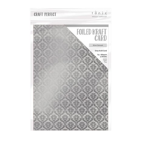 Tonic Craft Perfect Foiled Kraft Card A4 Silver Damask (9343E) (DISCONTINUED) Tonic Craft Perfect Foiled Kraft Card A4 Silver Damask (9343E) (DISCONTINUED)