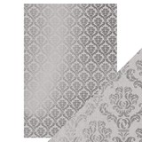 Tonic Craft Perfect Foiled Kraft Card A4 Silver Damask (9343E) (DISCONTINUED)