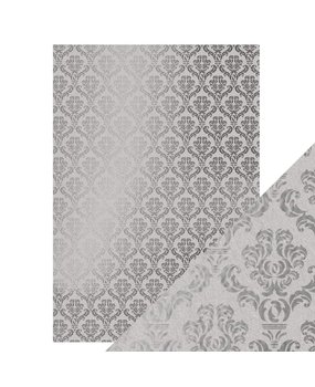 Tonic Craft Perfect Foiled Kraft Card A4 Silver Damask (9343E) (DISCONTINUED)