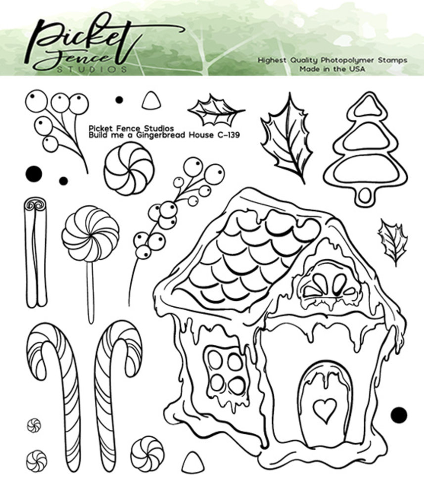 Picket Fence Studios Build me a Gingerbread House 6x6 Inch Clear Stamps (C-139) (OUTLET) Picket Fence Studios Build me a Gingerbread House 6x6 Inch Clear Stamps (C-139) (OUTLET)