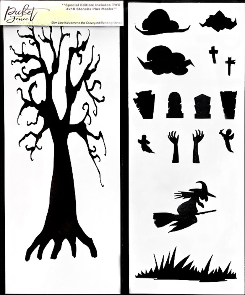 Picket Fence Studios Slim Line Welcome to the Graveyard 4x10 Inch Blending Stencil (2pcs) (SC-326) (OUTLET)