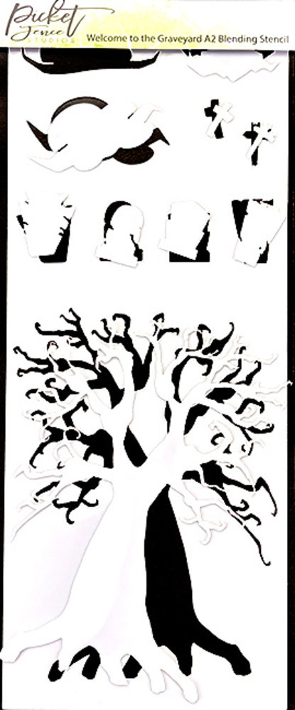 Picket Fence Studios Slim Line Welcome to the Graveyard 4x10 Inch Blending Stencil (2pcs) (SC-326) (OUTLET)