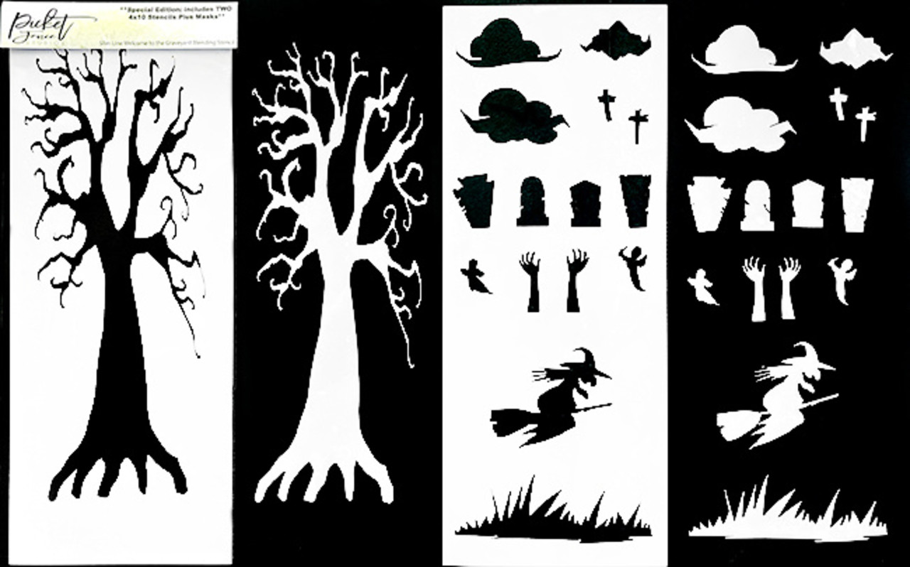 Picket Fence Studios Slim Line Welcome to the Graveyard 4x10 Inch Blending Stencil (2pcs) (SC-326) (OUTLET)