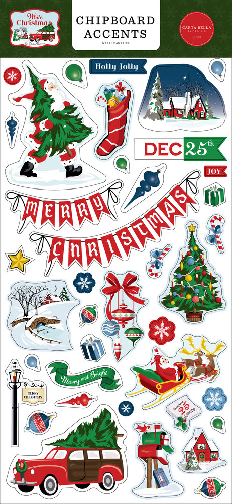 Carta Bella White Christmas Chipboard Accents (CBWC156021) (OUTLET)