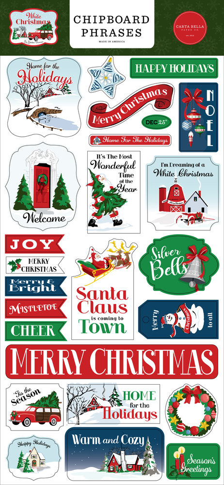 Carta Bella White Christmas Chipboard Phrases (CBWC156022) (OUTLET)