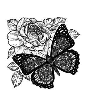 Crafty Individuals Butterfly and Rose Unmounted Rubber Stamps (CI-606) (OUTLET)