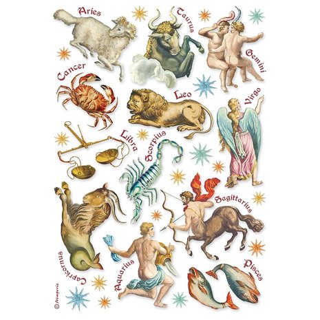 Stamperia A4 Rice Paper Cosmos Infinity Astrological Signs (6 pcs) (DFSA4732) (DISCONTINUED) Stamperia A4 Rice Paper Cosmos Infinity Astrological Signs (6 pcs) (DFSA4732) (DISCONTINUED)