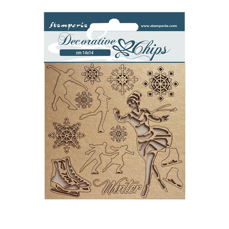 Stamperia Decorative Chips Sweet Winter Ice Skater (SCB149) (DISCONTINUED)