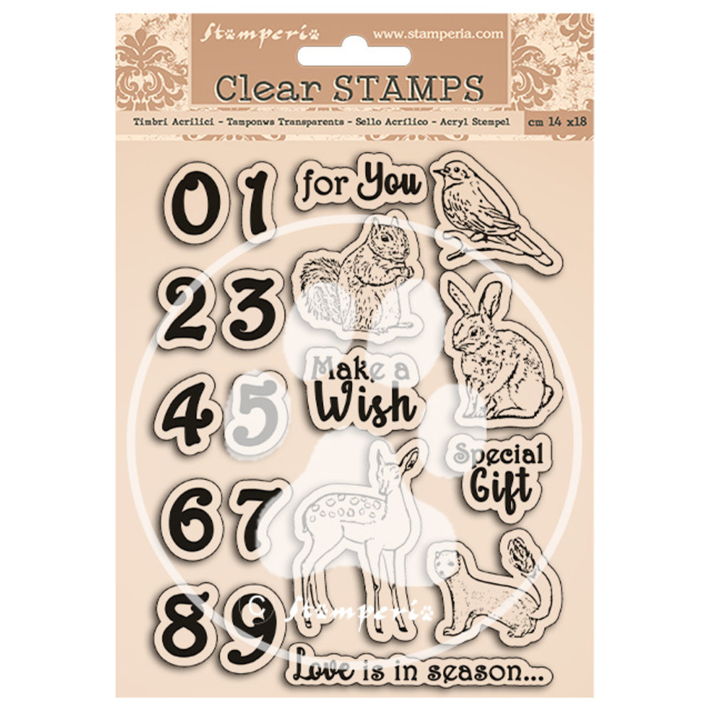 Stamperia Romantic Cozy Winter Clear Stamps Numbers and Animals (WTK161) (DISCONTINUED)
