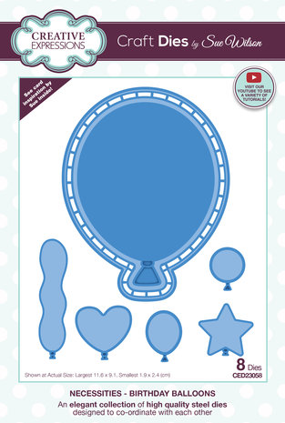 Creative Expressions Sue Wilson Craft Die Necessities Birthday Balloons (CED23058) (OUTLET)