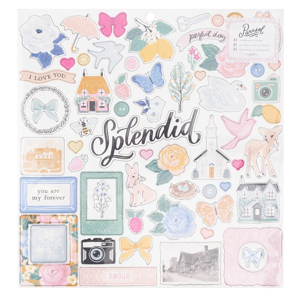 American Crafts Maggie Holmes Parasol 12x12 Inch Chipboard Stickers (61pcs) (34013897) (OUTLET)