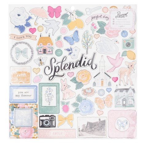 American Crafts Maggie Holmes Parasol 12x12 Inch Chipboard Stickers (61pcs) (34013897) (OUTLET)