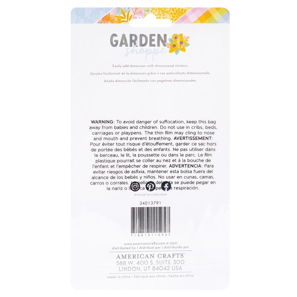 American Crafts Paige Evans Garden Shoppe Dimensional Stickers (6pcs) (34013791) (OUTLET) American Crafts Paige Evans Garden Shoppe Dimensional Stickers (6pcs) (34013791) (OUTLET)