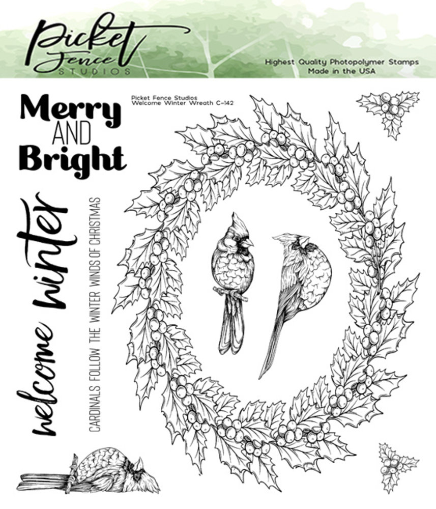 Picket Fence Studios Welcome Winter Wreath 6x6 Inch Clear Stamps (C-142) (OUTLET) Picket Fence Studios Welcome Winter Wreath 6x6 Inch Clear Stamps (C-142) (OUTLET)