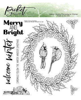 Picket Fence Studios Welcome Winter Wreath 6x6 Inch Clear Stamps (C-142) (OUTLET)