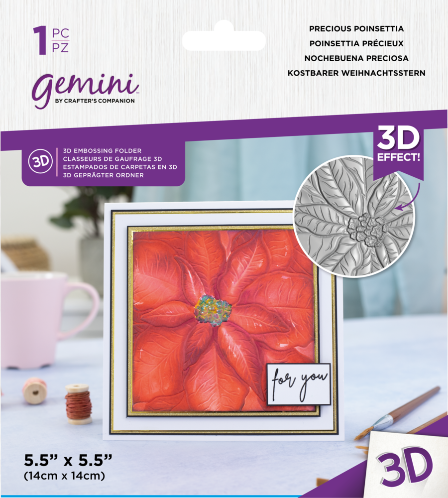 Gemini Macro 3D Embossing Folder Precious Poinsettia (GEM-EF5.5-3D-PRPO) (DISCONTINUED)