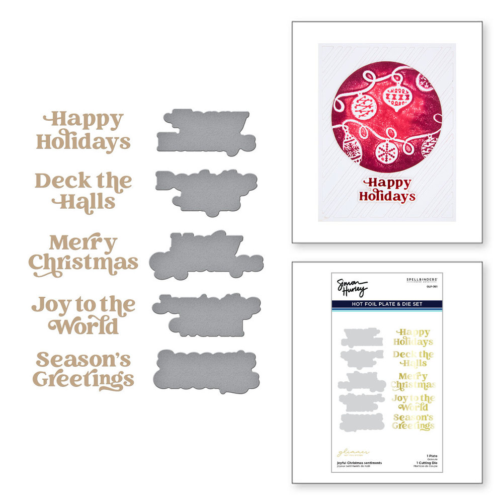 Spellbinders Joyful Christmas Sentiments Glimmer Hot Foil Plate & Die Set (GLP-361) (OUTLET)