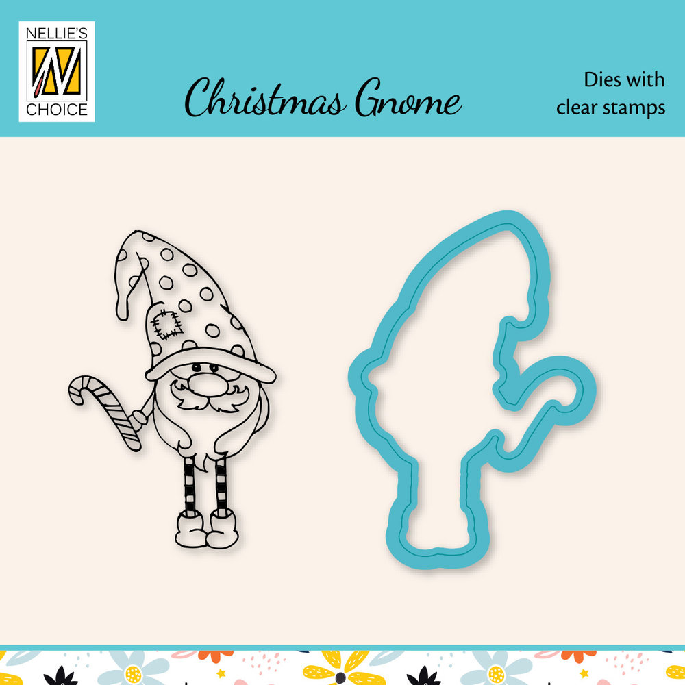 Nellie Snellen Christmas Gnome Candy Stick Dies w/ Clear Stamps (HDCS041) (OUTLET)