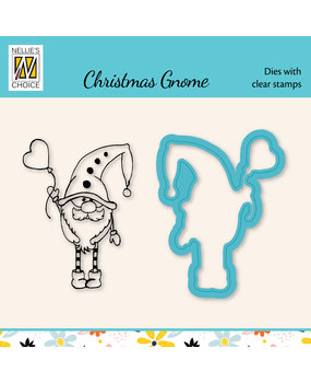 Nellie Snellen Christmas Gnome Heart Balloon Dies w/ Clear Stamps (HDCS043) (DISCONTINUED)