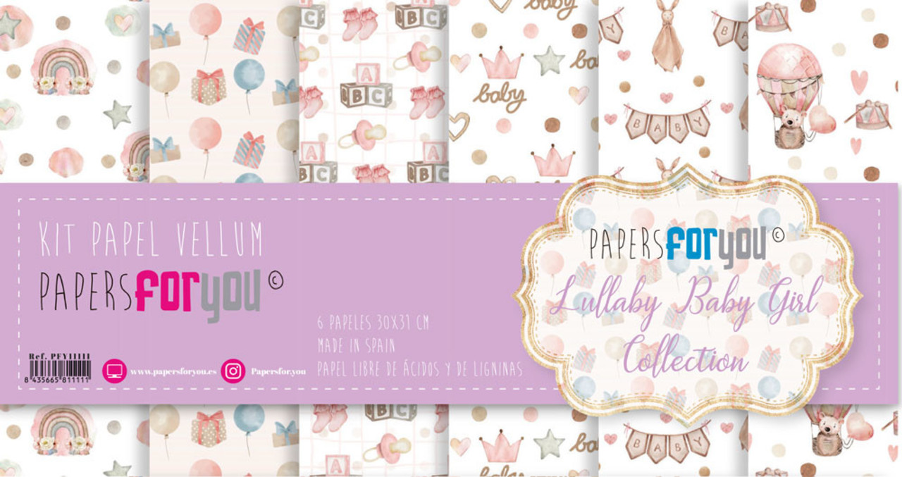 Papers For You Lullaby Baby Girl Vellum Paper Pack (6pcs) (PFY-11111) (DISCONTINUED)