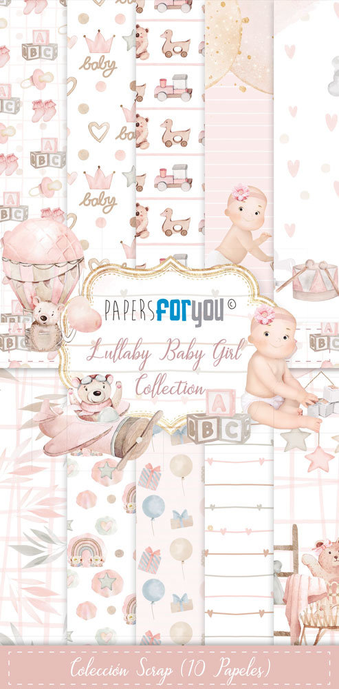 Papers For You Lullaby Baby Girl Slim Scrap Paper Pack (10pcs) (PFY-11138) (DISCONTINUED)