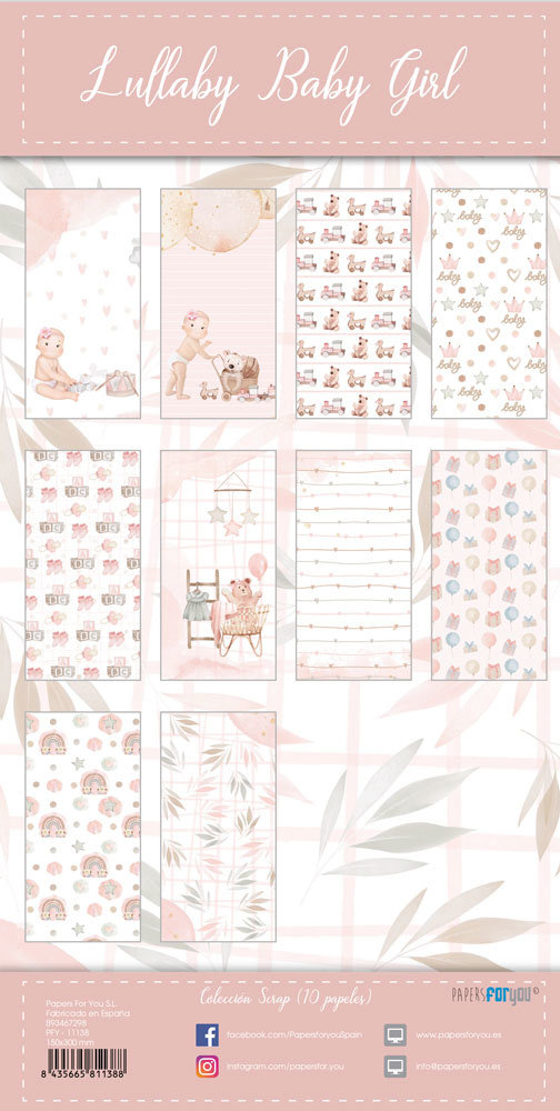Papers For You Lullaby Baby Girl Slim Scrap Paper Pack (10pcs) (PFY-11138) (DISCONTINUED)