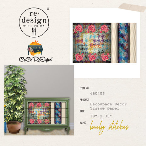 Re-Design with Prima Cece Lovely Stiches 19.5x30 Inch Tissue Paper (1pcs) (660406) (DISCONTINUED) Re-Design with Prima Cece Lovely Stiches 19.5x30 Inch Tissue Paper (1pcs) (660406) (DISCONTINUED)