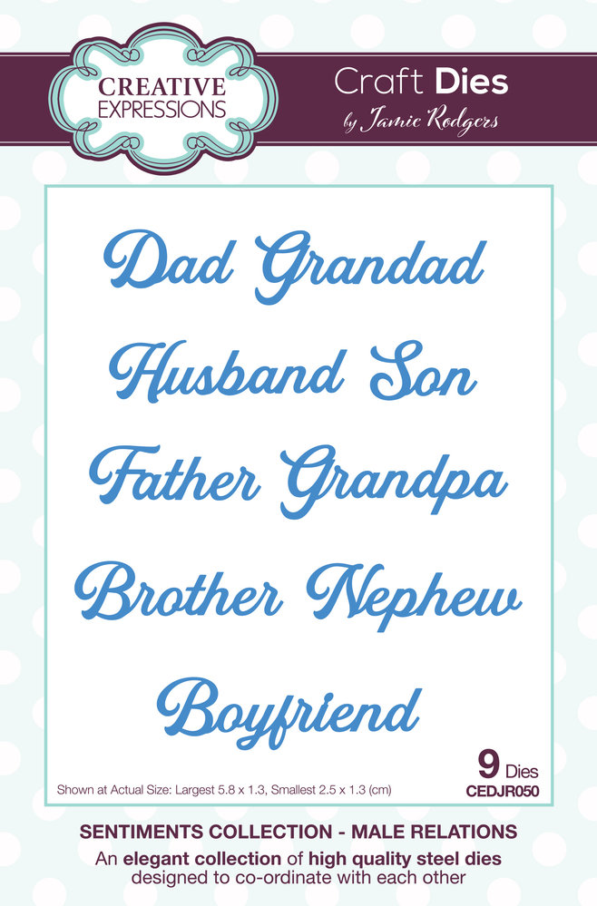 Creative Expressions Jamie Rodgers Craft Die Sentiments Collection Male Relations (CEDJR050) (OUTLET)