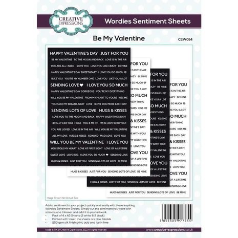 Creative Expressions Wordies Sentiment Sheets 6x8 Inch Be My Valentine (4pcs) (CEW014) (OUTLET) Creative Expressions Wordies Sentiment Sheets 6x8 Inch Be My Valentine (4pcs) (CEW014) (OUTLET)