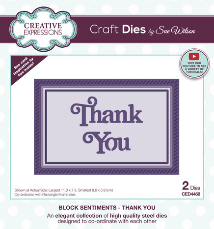 Creative Expressions Sue Wilson Craft Die Block Sentiments Thank You (CED4468) (OUTLET)