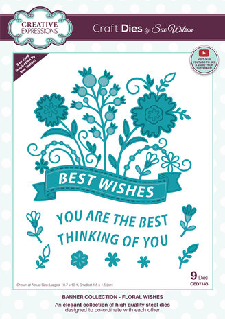 Creative Expressions Sue Wilson Craft Die Floral Wishes Banner (CED7143) (OUTLET) Creative Expressions Sue Wilson Craft Die Floral Wishes Banner (CED7143) (OUTLET)