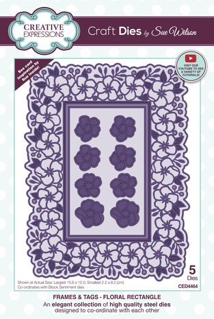 Creative Expressions Sue Wilson Craft Die Frames & Tags Floral Rectangle (CED4464) (OUTLET)