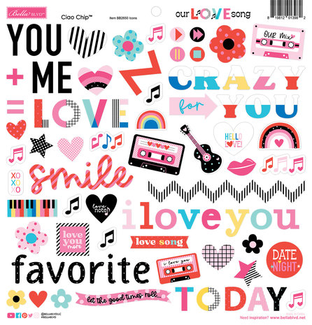 Bella BLVD Our Love Song Ciao Chipboard Icons (BB2650) (DISCONTINUED)