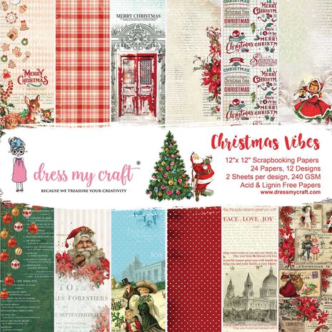 Dress My Craft Christmas Vibes 12x12 Inch Paper Pad (DMCP5347) (OUTLET)