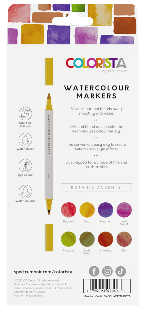 Spectrum Noir Colorista Watercolour Marker Botanic Accents (8pcs) (SNCOL-WATM-BOT8) (DISCONTINUED)