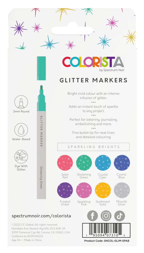 Spectrum Noir Colorista Glitter Marker Sparkling Brights (8pcs) (SNCOL-GLIM-SPA8) (DISCONTINUED) Spectrum Noir Colorista Glitter Marker Sparkling Brights (8pcs) (SNCOL-GLIM-SPA8) (DISCONTINUED)