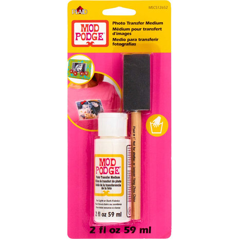 Mod Podge Photo Transfer Medium For Light or Dark Fabrics 2 fl oz w/ Foam Brush (CS12652) (DISCONTINUED) Mod Podge Photo Transfer Medium For Light or Dark Fabrics 2 fl oz w/ Foam Brush (CS12652) (DISCONTINUED)