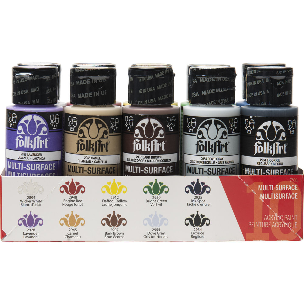 Folkart Multi-Surface Satin Paint Set Basics 10x2 fl oz (7508) Folkart Multi-Surface Satin Paint Set Basics 10x2 fl oz (7508)