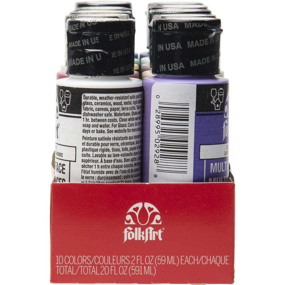 Folkart Multi-Surface Satin Paint Set Basics 10x2 fl oz (7508) Folkart Multi-Surface Satin Paint Set Basics 10x2 fl oz (7508)