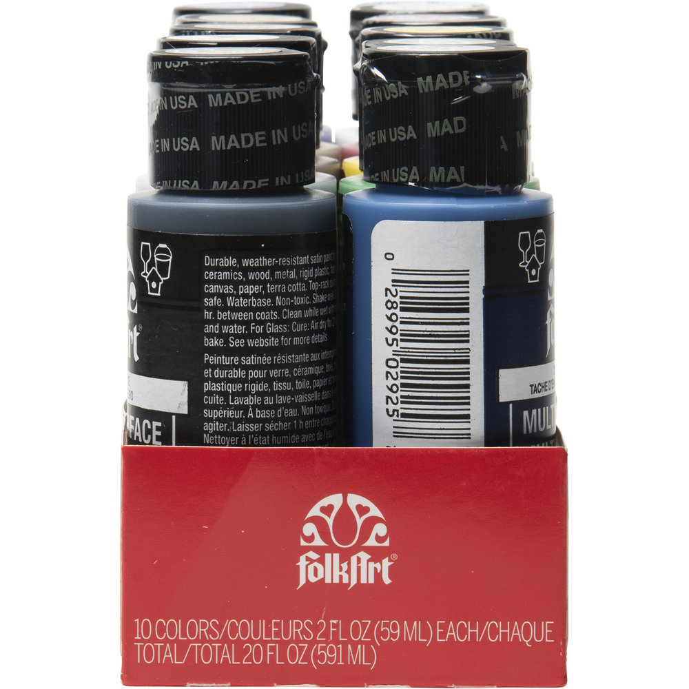 Folkart Multi-Surface Satin Paint Set Basics 10x2 fl oz (7508) Folkart Multi-Surface Satin Paint Set Basics 10x2 fl oz (7508)