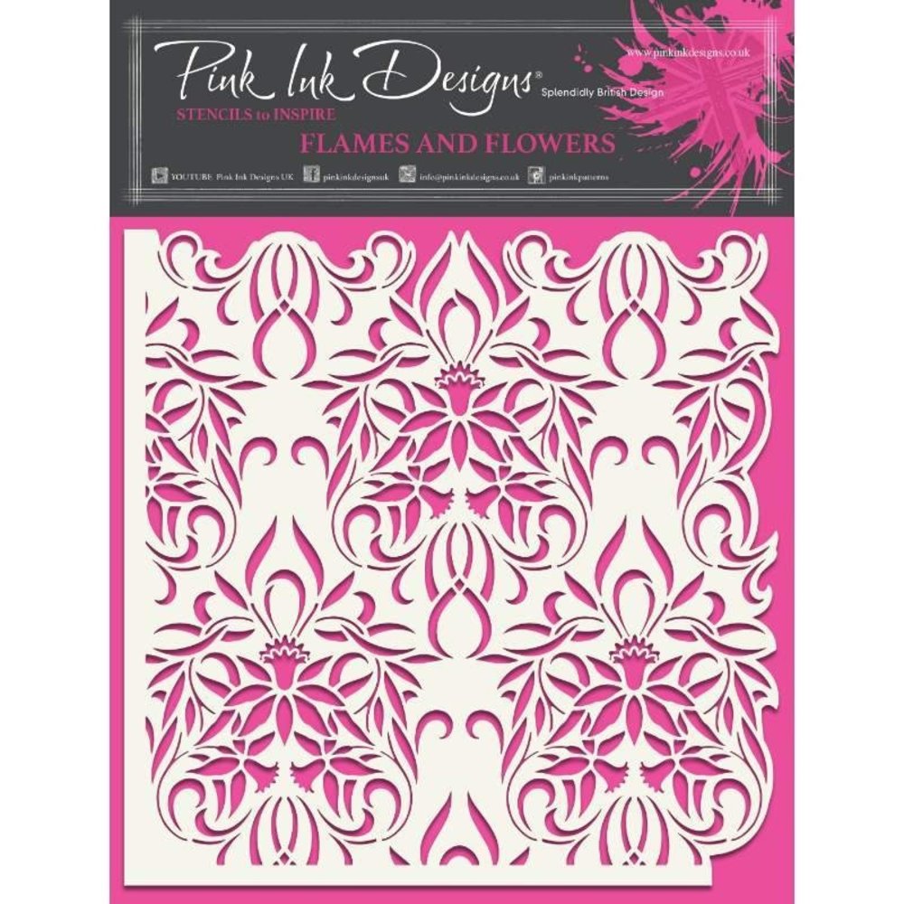 Pink Ink Designs Flames & Flowers 7x7 Inch Stencil (PINKST020) (OUTLET)