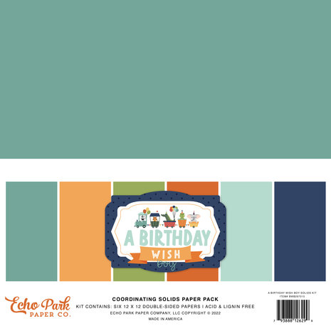 Echo Park A Birthday Wish Boy 12x12 Inch Coordinating Solids Paper Pack (BWB297015) (DISCONTINUED) Echo Park A Birthday Wish Boy 12x12 Inch Coordinating Solids Paper Pack (BWB297015) (DISCONTINUED)