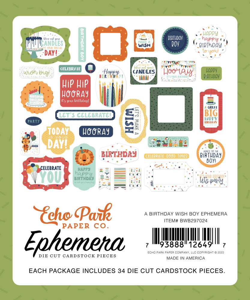 Echo Park A Birthday Wish Boy Ephemera (BWB297024) (OUTLET)