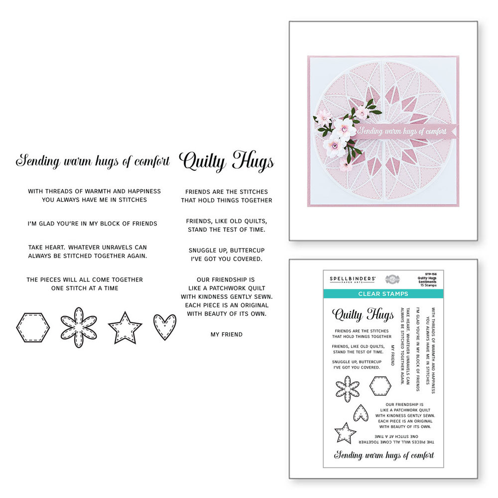 Spellbinders Quilty Hugs Sentiments Clear Stamp (STP-156) (OUTLET)